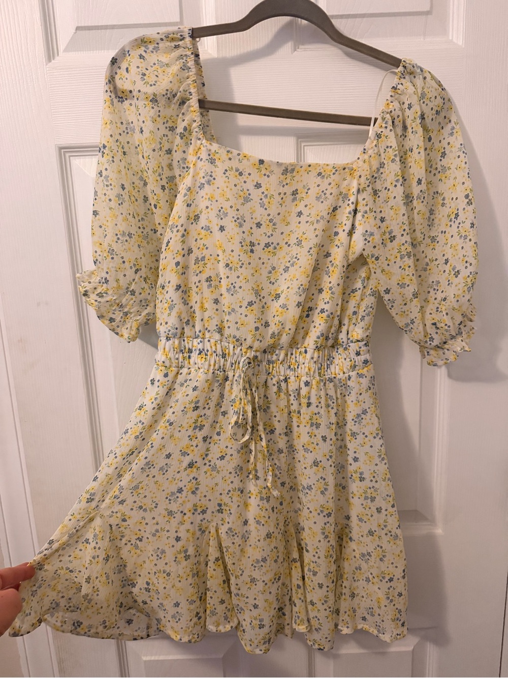 miami Yellow Floral Puff Sleeve Square Neck Dress